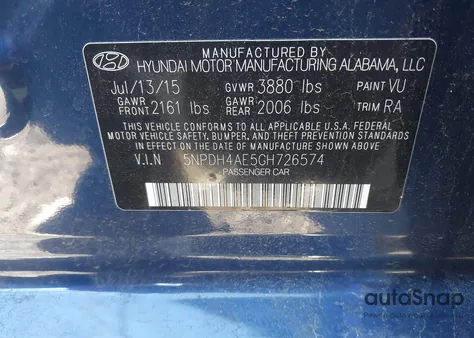 2016 Hyundai Elantra Se from USA, damaged, VIN 5NPDH4AE5GH726574